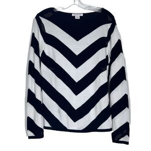 Liz Claiborne Cotton Sweater Womens Size Large Black and White Chevron Striped